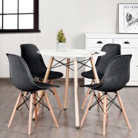 Kotek Set Of 4 Dining Chairs, Dsw Molded Shell Plastic Side Chairs With Mesh Design, Solid Wood Legs, Mid-Century Modern Armless Side Chairs For Kitchen, Dining Room, Living Room (Black)