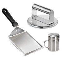 Hulisen Smashed Burger Kit Stainless Steel Burger Press With Edge Grill Spatula And Spice Dredge Shaker Burger Smasher Gridd