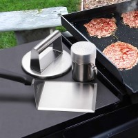 Hulisen Smashed Burger Kit Stainless Steel Burger Press With Edge Grill Spatula And Spice Dredge Shaker Burger Smasher Gridd