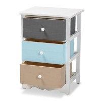 Baxton Studio Kalila Modern And Contemporary White And Multi-Colored Finished Wood 3-Drawer Nightstand