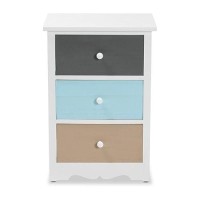 Baxton Studio Kalila Modern And Contemporary White And Multi-Colored Finished Wood 3-Drawer Nightstand