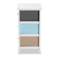 Baxton Studio Kalila Modern And Contemporary White And Multi-Colored Finished Wood 3-Drawer Nightstand