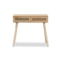 Baxton Studio Maclean Mid-Century Modern Rattan and Natural Brown Finished Wood 2-Drawer Console Table