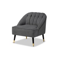 Baxton Studio Ellard Modern And Contemporary Grey Velvet Fabric Upholstered And Two-Tone Dark Brown And Gold Finished Wood Accent Chair