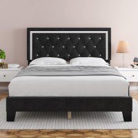 Hithos?Full?Bed?Frame,?Upholstered?Platform?Bed?Frame?With?Modern?Adjustable?Headboard,?Diamond Tufted?Mattress?Foundation?With?Wooden?Slat?Support,?No?Box?Spring?Needed,?Easy?Assembly?(Full,?Black)