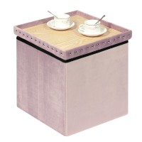 B Fsobeiialeo Storage Ottoman Cube, Folding Tufted Ottomans With Storage, Coffee Table Top Cover, Storage Chest Storage Boxes Footrest Stool For Bedroom, Luxury Velvet Fabric 15.7 Inches Light Purple