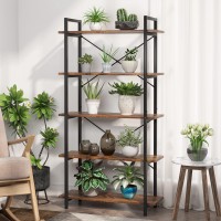 Tribesigns 5 Tier Bookshelf, Industrial Etagere Bookcase With Metal Frame, Rustic Tall Book Shelf Unit For Living Room, Study, Home Office (1, Rustic)