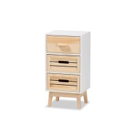Baxton Studio Kalida Mid-Century Modern Two-Tone White And Oak Brown Finished Wood 3-Drawer Storage Cabinet