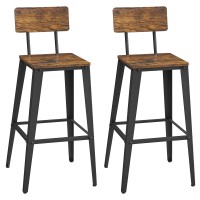 Vasagle Set Of 2 Bar Stools, Bar Height Stools, Tall Bar Stools With Back, Bar Chairs, Steel Frame, Industrial Style, Easy Assembly, Rustic Brown And Ink Black Ulbc078B01