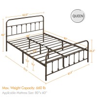 Yaheetech Classic Metal Platform Bed Frame Mattress Foundation With Victorian Style Ironart Headboardfootboardunder Bed Stora