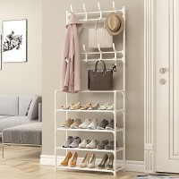 Dahgon Hall Tree With Shelves Shoe Rack Umbrella Holder Coat Rack Living Room Hall Trees For Entryway Coat Rack Industrial (White)