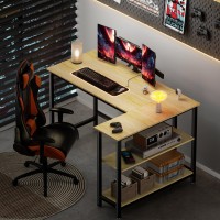 Woodynlux L Shaped Desk 43 Inch Gaming Desk Computer Corner Desk Home Office Writing Desk With Shelf Spacesaving Workstati