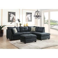 Acm Laurissa Sectional Sofa And Ottoman With 2 Pillows In Dark Blue