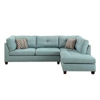 Acme Laurissa Sectional Sofa & Ottoman In Light Teal Linen Green Finish