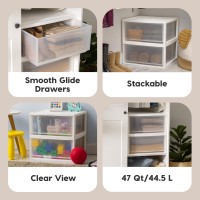 Iris Usa 47 Qt Plastic Drawer Storage Organizer Stacking Drawers 2Pack Stackable Unit With Sliding Drawer For Clothes Bedroo