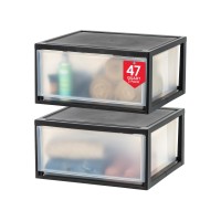 Iris Usa 47 Qt Plastic Drawer Storage Organizer Stacking Drawers 2Pack Stackable Unit With Sliding Drawer For Clothes Bedroo