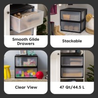 Iris Usa 47 Qt Plastic Drawer Storage Organizer Stacking Drawers 2Pack Stackable Unit With Sliding Drawer For Clothes Bedroo