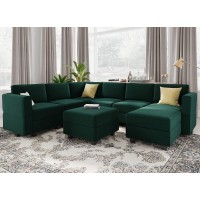 Belffin Modular Sectional Sofa With Storage Seat Oversized U Shaped Couch With Reversible Chaise Velvet Sofa Set With Ottoman Green