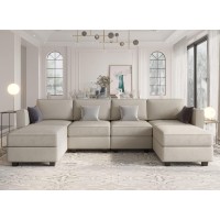 Belffin Modular Sectional Sofa With Reversible Chaises Velvet U Shaped Sectional Couch With Storage Seat Grey