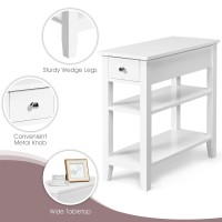 Kotek End Table With Drawer And Open Storage Shelf, Narrow Side Table, Slim Bedside Table, 3-Tier Nightstand For Living Room, Bedroom, Office (White)