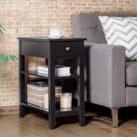 Kotek End Table With Drawer And Open Storage Shelf, Narrow Side Table, Slim Bedside Table, 3-Tier Nightstand For Living Room, Bedroom, Office (Black)