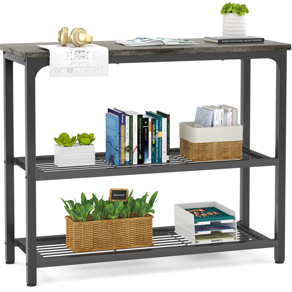 Ecoprsio Small Console Table, Sofa Table With Double Mesh Shelves, Modern Entryway Table For Entryway, Hallway, Foyer, Front Hall, Sofa Couch, Living Room, Bar, Kitchen, 32 Inch, Grey