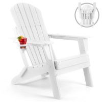 Funberry Folding Adirondack Chair, Fire Pit Chairs, Plastic Adirondack Chairs Weather Resistant With Cup Holder, Composite Adirondack Chairs, White