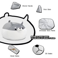 Cuebear Stuffed Animal Storage Bean Bag Chair Cover For Kids Grey Shiba Inu Dog Bean Bag Chair For Girls X-Large Size Toy Organizer Cover Only Without Filling