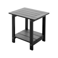 Meluvici Double Adirondack Side Table Weather Resistant Outdoor Rectangular End Table For Adirondack Chair Black With Wood Gra