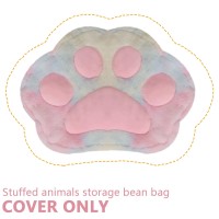 Cuebear Stuffed Animal Storage Bean Bag Chair Cover For Kids Tie Dye Cats Paw Bean Bag Cushion For Girls Medium Size Toy Organi