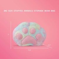 Cuebear Stuffed Animal Storage Bean Bag Chair Cover For Kids Tie Dye Cats Paw Bean Bag Cushion For Girls Medium Size Toy Organi