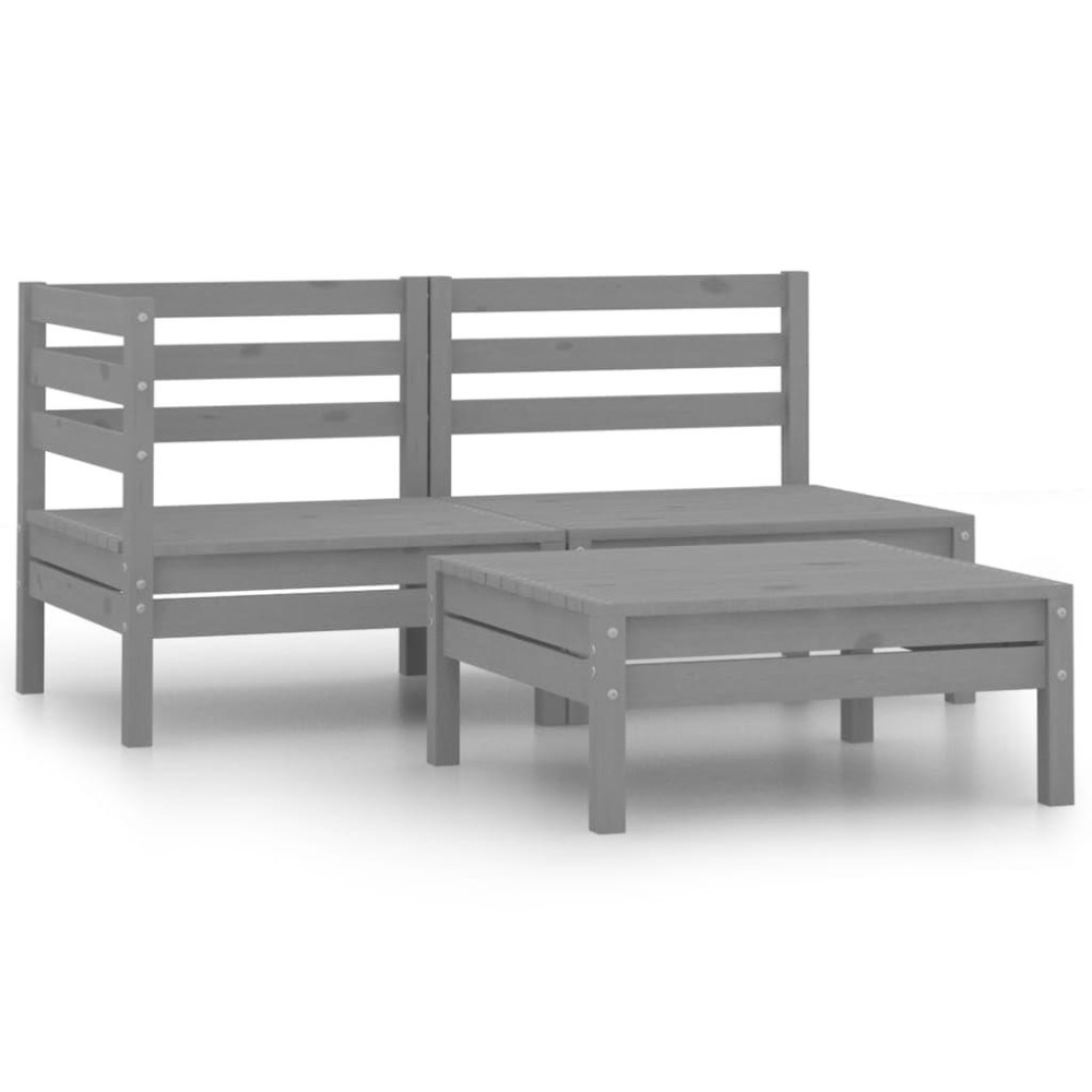 vidaXL 3 Piece Patio Lounge Set Solid Pinewood Gray Assembly Required