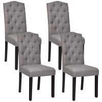 Kotek Upholstered Dining Chairs Set Of 4, Tufted Parson Chairs W/High Backrest, Solid Wood Legs, Modern Fabric Padded Side Chairs For Dining Room, Kitchen, Living Room (Grey)