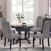 Kotek Upholstered Dining Chairs Set Of 4, Tufted Parson Chairs W/High Backrest, Solid Wood Legs, Modern Fabric Padded Side Chairs For Dining Room, Kitchen, Living Room (Grey)