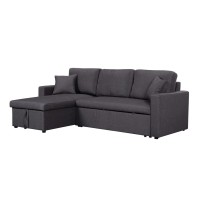 Lilola Home Linen Fabric Reversible Sleeper Sectional Sofa With Storage Chaise Dark Gray