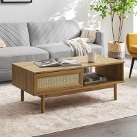 Mopio Haylee Coffee Table, Modern Boho Farmhouse Small Coffee Table With Storage, Natural Rattan Living Room Tables, Center Table (Rattan (Oak))