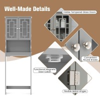 Giantex Over-The-Toilet Storage Spacesaver, Bathroom Organizer With Cabinet And Shelf, Above Toilet Standing Rack (Gray)