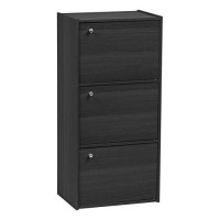 Iris Usa 3 Tier Bookcase With Magnetic Doors, Small Storage Cabinet And Shelves Unit, Black