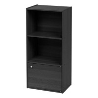 Iris Usa 3 Tier Bookshelf And Storage Cupboard, Open Cubby Storage Shelf With Door, Small Storage Cabinet, Black