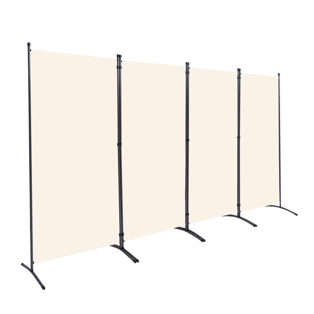 Chosenm 4 Panel Folding Privacy Screens, 6 Ft Tall Wall Divider With Metal Frame, Freestanding Room Divider For Office Bedroom Study (4 Panel, Beige)