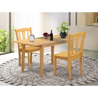 NFDL3OAKW 3Piece Dining Room Table Set 2 Wooden Chairs with Wooden Seat and Slatted Chair Back Butterfly Leaf Rectangula