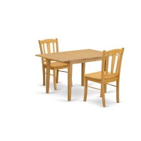 NFDL3OAKW 3Piece Dining Room Table Set 2 Wooden Chairs with Wooden Seat and Slatted Chair Back Butterfly Leaf Rectangula