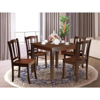 OXDL5MAHW 5Pc Dining Room Table Set 4 Dining Chair and Dining Table Wooden Seat and Slatted Chair Back Mahogany Finish