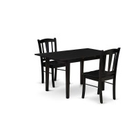 NFDL3BLKW 3Piece Kitchen Dining Room Set 2 Modern Dining Chairs with Wooden Seat and Slatted Chair Back Butterfly Leaf R