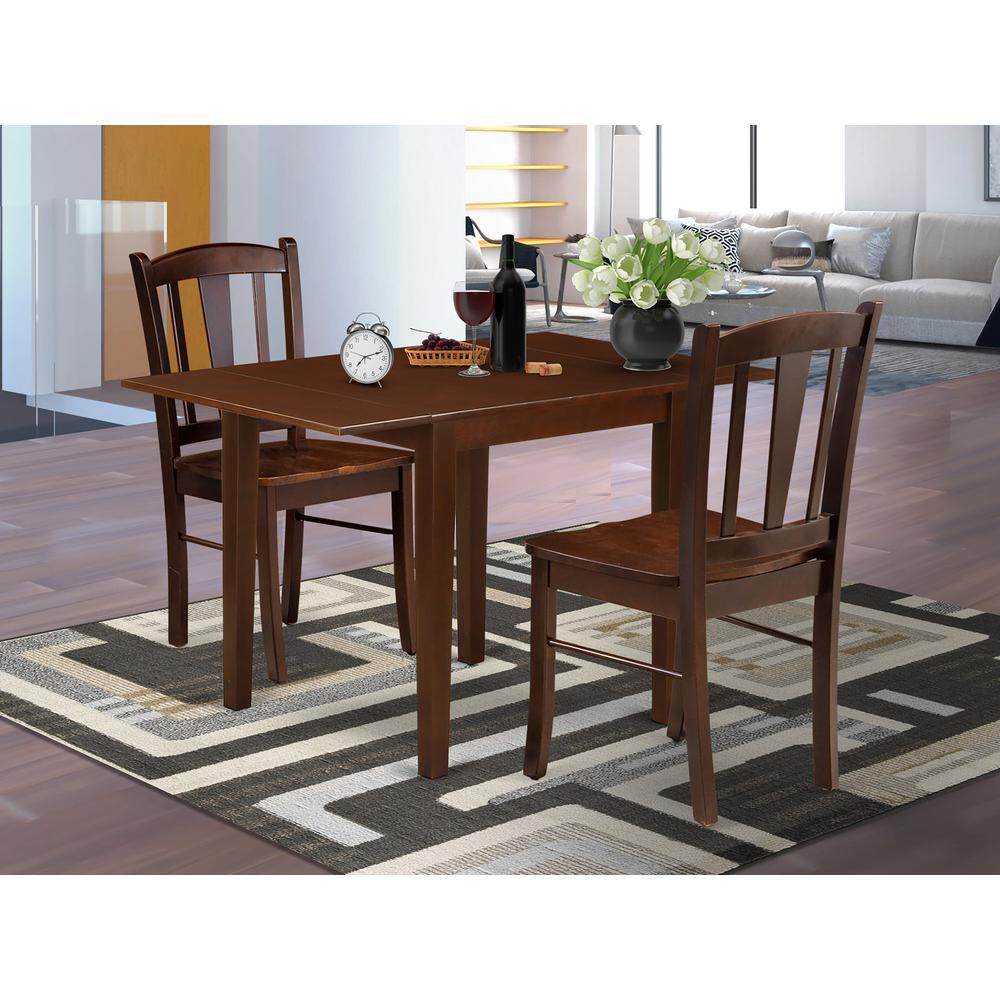 NDDL3MAHW 3Piece Kitchen Table Set 2 Dining Chair with Wooden Seat and Slatted Chair Back Dropleafs Kitchen Dining Table