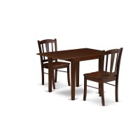 NDDL3MAHW 3Piece Kitchen Table Set 2 Dining Chair with Wooden Seat and Slatted Chair Back Dropleafs Kitchen Dining Table