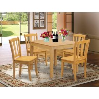 OXDL5OAKW 5Piece Dining Room Table Set 4 Wooden Chair and Wood Dining Table Wooden Seat and Slatted Chair Back Oak Fin