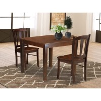 OXDL3MAHW 3Pc Dining Room Table Set 2 Wooden Chair and Kitchen Dining Table Wooden Seat and Slatted Chair Back Mahogan