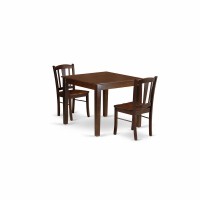 OXDL3MAHW 3Pc Dining Room Table Set 2 Wooden Chair and Kitchen Dining Table Wooden Seat and Slatted Chair Back Mahogan