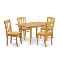 NFDL5OAKW 5Piece Kitchen Dining Room Set 4 Dining Chair with Wooden Seat and Slatted Chair Back Butterfly Leaf Modern Ki